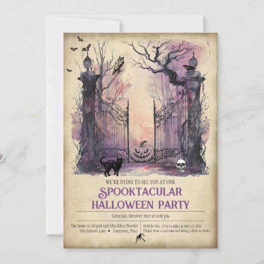 Waterverf Gotische Poort Entree Halloween Party Kaart (Voorkant)