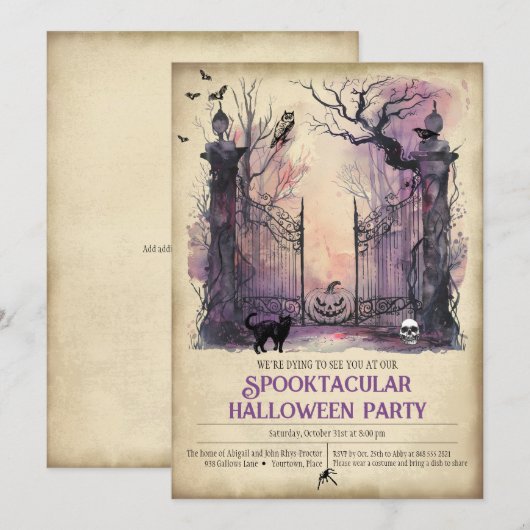 Waterverf Gotische Poort Entree Halloween Party Kaart (Voorkant / Achterkant)