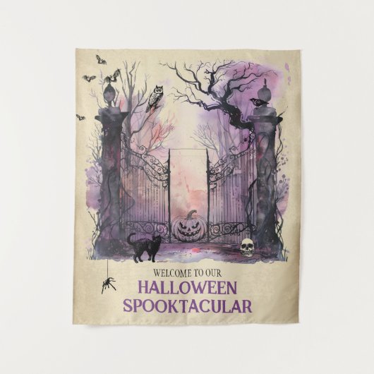 Waterverf Gotische Poort Entree Halloween Welkom Wandkleed (Voorkant)
