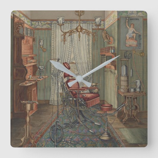 Waterverf Gouache Vintage Vierkante Klok (Voorkant)