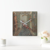 Waterverf Gouache Vintage Vierkante Klok (Huis)