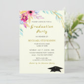 Waterverf Goud Afstuderen Uitnodiging Kaart (Staand voorkant)