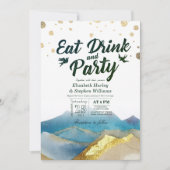 Waterverf Goud Berg EAT Drinken & Feest Huwelijk Kaart (Voorkant)