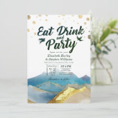 Waterverf Goud Berg EAT Drinken & Feest Huwelijk Kaart (Staand voorkant)