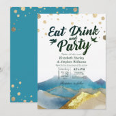 Waterverf Goud Berg EAT Drinken & Feest Huwelijk Kaart (Voorkant / Achterkant)