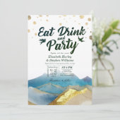 Waterverf Goud Berg EET Drinken & Feest Huwelijk Kaart (Staand voorkant)