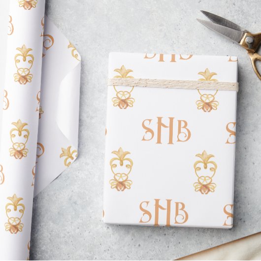 Waterverf goud bloeit 3 letter monogram cadeaupapier