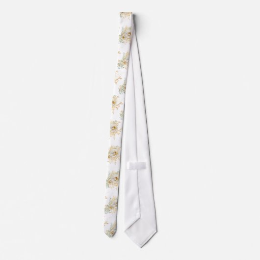 Waterverf Goud Bloemig Stropdas (Achterkant)