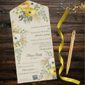 Waterverf Goud en Beige Bloemen met QR Code All In One Uitnodiging