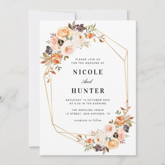 waterverf goud en bloedige geometrische bruiloft kaart (Voorkant)