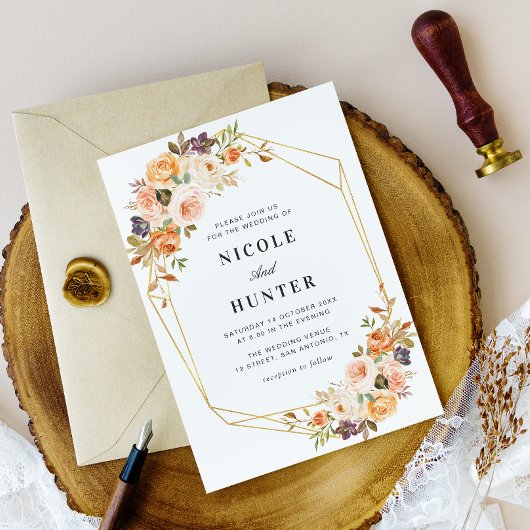 waterverf goud en bloedige geometrische bruiloft kaart