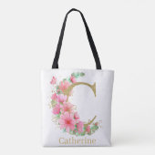 Waterverf Goud en Bloem Monogram Letter C Tote Bag (Achterkant)