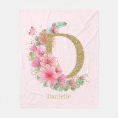 Waterverf Goud en Bloem Monogram Letter D Fleece Deken (Voorkant)