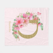 Waterverf Goud en Bloem Monogram Letter D Fleece Deken (Voorkant (Horizontaal))