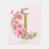 Waterverf Goud en Bloem Monogram Letter I Fleece Deken (Voorkant)