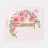 Waterverf Goud en Bloem Monogram Letter I Fleece Deken (Voorkant (Horizontaal))