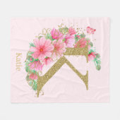 Waterverf Goud en Bloem Monogram Letter K Fleece Deken (Voorkant (Horizontaal))