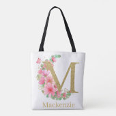Waterverf Goud en Bloem Monogram Letter M Tote Bag (Achterkant)