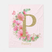Waterverf Goud en Bloem Monogram Letter P Fleece Deken (Voorkant)