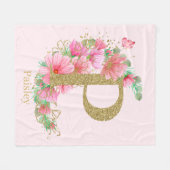 Waterverf Goud en Bloem Monogram Letter P Fleece Deken (Voorkant (Horizontaal))
