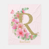 Waterverf Goud en Bloem Monogram Letter R Fleece Deken (Voorkant)