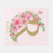Waterverf Goud en Bloem Monogram Letter R Fleece Deken (Voorkant (Horizontaal))