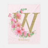 Waterverf Goud en Bloem Monogram Letter W Fleece Deken (Voorkant)