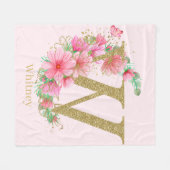 Waterverf Goud en Bloem Monogram Letter W Fleece Deken (Voorkant (Horizontaal))