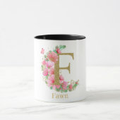 Waterverf Goud en Bloemen Monogram Letter F Mok (Midden)
