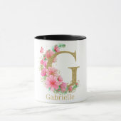 Waterverf Goud en Bloemen Monogram Letter G Mok (Midden)