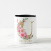 Waterverf Goud en Bloemen Monogram Letter U Mok (Midden)