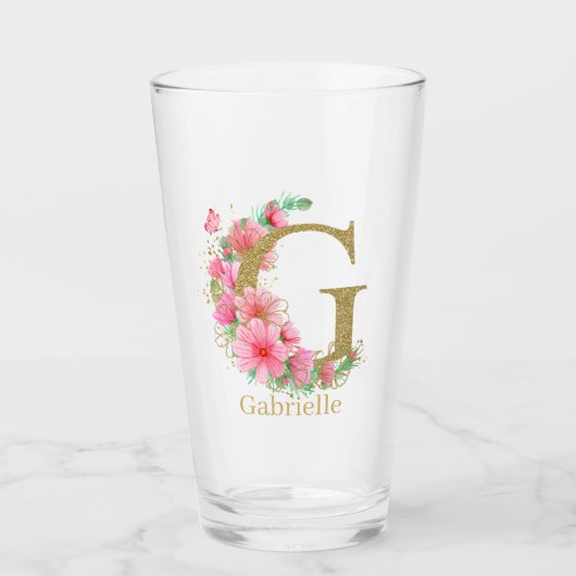 Waterverf Goud en Bloemige Initiaal G Glas (Voorkant)