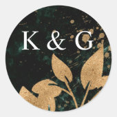 Waterverf Goud En Groen Monogram Sticker (Voorkant)