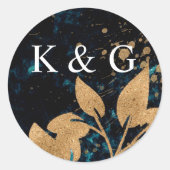 Waterverf Goud en Groene Monogram Sticker (Voorkant)