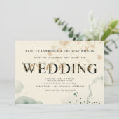 Waterverf Goud en Groene Rozen Huwelijksuitnodigin Kaart (Staand voorkant)