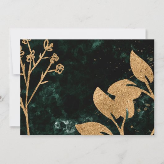 Waterverf Goud en Groene Rozen Huwelijksuitnodigin Kaart (Achterkant)