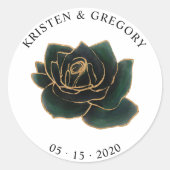 Waterverf Goud en Groene Rozen Monogram Sticker (Voorkant)