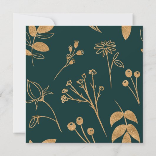 Waterverf Goud en Groene Rozen Vierkante Bruiloft Kaart (Achterkant)