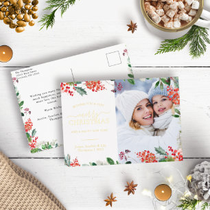 Waterverf Goud Folie Kerst Ansichtkaart Feestdagen Briefkaart
