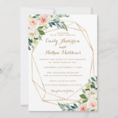 Waterverf Goud Geometrische Blush Bloemen Huwelijk Kaart (Voorkant)