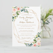 Waterverf Goud Geometrische Blush Bloemen Huwelijk Kaart (Staand voorkant)