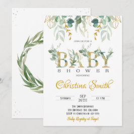 Waterverf Goud Groen Baby shower Uitnodiging