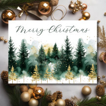 Waterverf Goud Groen Bos Prettig Kerstfeest