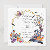 Waterverf Goud Lijst Halloween Feestuitnodiging Kaart (Voorkant)