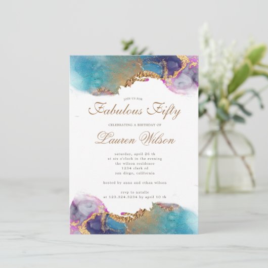 waterverf goud namaak folie fabuleuze verjaardag kaart (Staand voorkant)