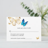 Waterverf Goud Navy Blue Butterfly Rustieke bruilo RSVP Kaartje (Staand voorkant)