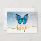 Waterverf Goud Navy Blue Butterfly Rustieke bruilo RSVP Kaartje (Achterkant)