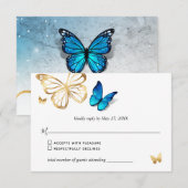 Waterverf Goud Navy Blue Butterfly Rustieke bruilo RSVP Kaartje (Voorkant / Achterkant)