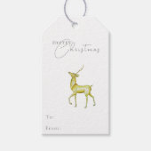 Waterverf Goud Rendier Vrolijk Kerstfeest Cadeaulabel (Voorkant)