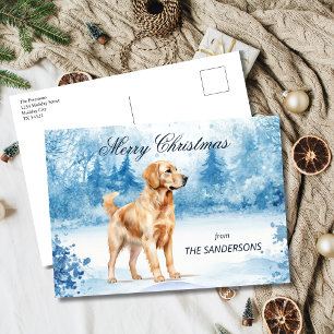Waterverf Goud Retriever Winter Kerstmis Feestdagenkaart